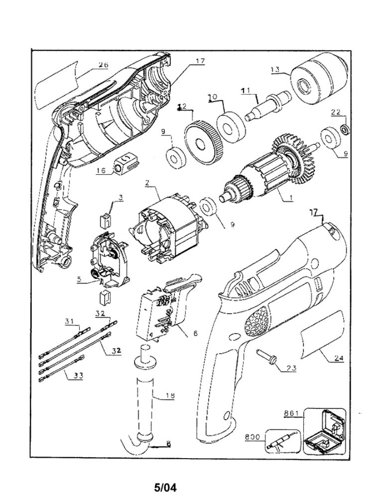 3/8 Inch Drill Diagram and Parts List for D21008K  Black and Decker Drill